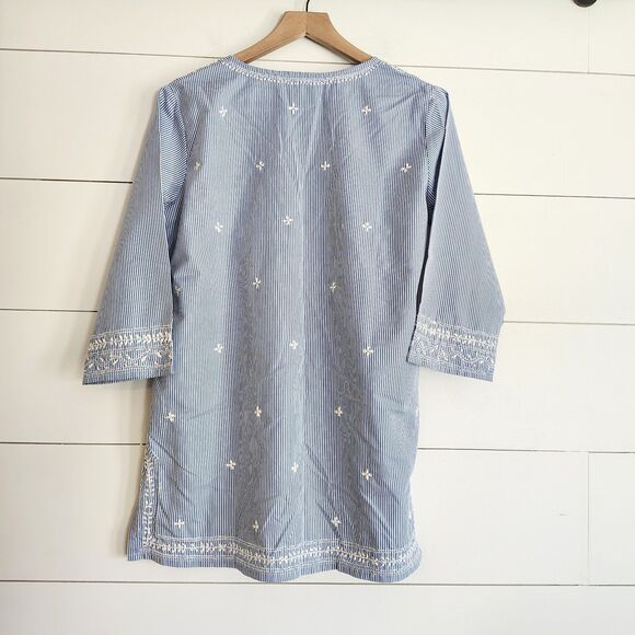 Gretchen Scott The Brooks Tunic Preppy Coastal Resortwear Blue Embroidered LARGE - Picture 7 of 11